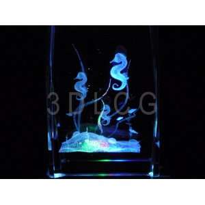  Sea Horses 3D Laser Etched Crystal A 