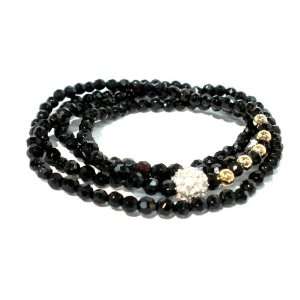  Stretch Four Row Bracelet on 4mm Faceted Onyx with 8mm CZ 