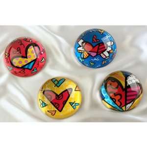 Romero Britto Glass Hearts Paper Weight:  Kitchen & Dining