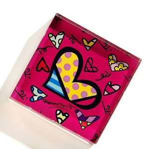  Romero Britto Glass Paperweight Pink Square Office 