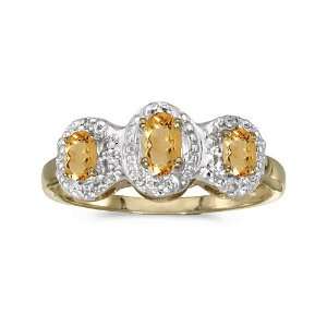   Gold Oval Citrine And Diamond Three Stone Ring (Size 7.5) Jewelry
