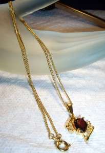 Vintage 14KT G.E. GIO LIND Garnet Pendant Necklace 18  