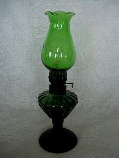 Vintage Green Pressed Glass / Brass Oil Lamp / Lantern  
