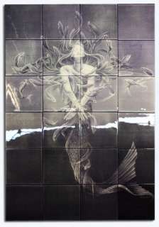 36 x 24 inch White & Purple Wall Glass Art Tile Mural of a Mermaid