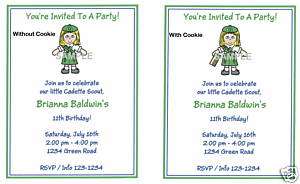 20 Custom Party Invitation/Girl/Scout/Green/Blonde Hair  