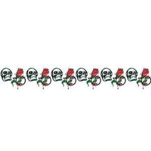 Skull And Red Rose Arm Band Temporary Tattoo 1.5x9
