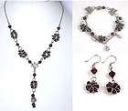 SET tibet silver Garnet Necklace,Brace​l​​et,EARRIngs