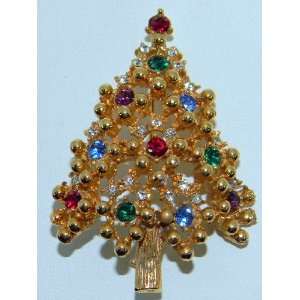  Eisenberg Christmas Tree Pin Brooch Multicolor Rhinestones 