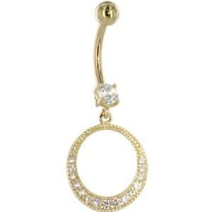   Yellow Gold Cubic Zirconia Exotic Circular Dangle Belly Ring: Jewelry