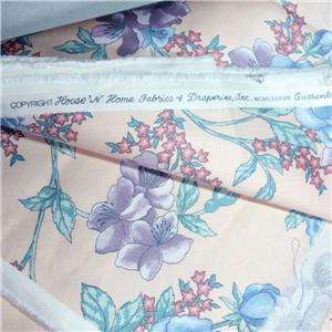   Cotton Fabric Floral, Blue, Aqua on Pale Pink, By the Yard  