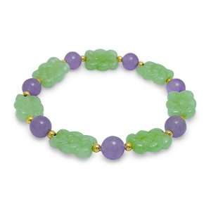   Silver Green and Lavender Jade Everlasting Knot Stretch Bracelet 7.5