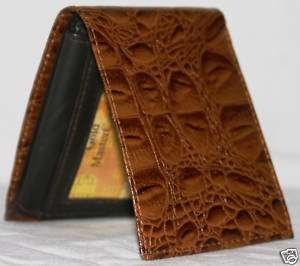 Mens NEW Brown Genuine Leather Faux ALLIGATOR Wallet  