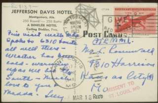 JEFFERSON DAVIS HOTEL MONTGOMERY AL POSTCARD 1949  