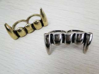 Retro Punk Vampire Fangs Teeth Double Finger Ring JR133 On Sale 