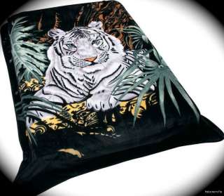 NEW Large Black Blanket White Bengal Tiger Forest Scene  