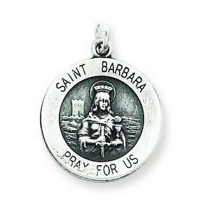  Sterling Silver Antiqued Saint Barbara Medal Jewelry