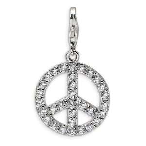   Sterling Silver Large CZ Peace Sign with Lobster Clasp Charm Jewelry