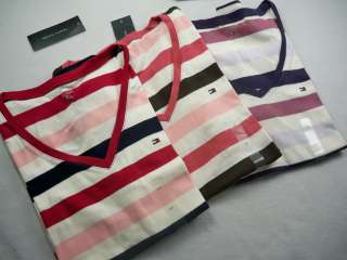   Tommy Hilfiger Womens short sleeve striped vneck top shirt NWT  
