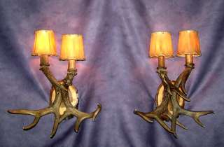 REAL ANTLER WHITETAIL DEER WALL SCONCE 2 LIGHT, CHANDELIER LAMPS 