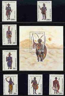 description the 1993 tanzania african costumes set of seven stamps and 