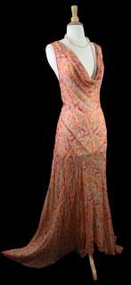 FABULOUS! VTG STYLE 20s 30s 40s art deco printed sheer bias silk dress 