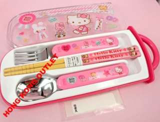 Sanrio Hello Kitty Chopsticks + Spoon + Fork +Case B62b  