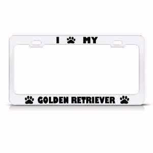  Golden Retriever Dog White Metal License Plate Frame Tag 