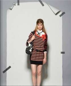 NEW $295 Sonia Rykiel Black Red Stripe Bow Neck Sweater Cotton Dress S 