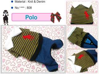 Small Dog Clothes Polo Costume Denim Knit Jumpsuit,808  