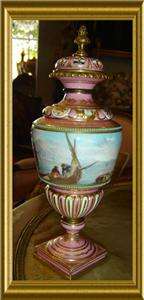 ANTIQUE RARE SIGNED PINK SEVRES COVERED URN MUSEUM PIEC  