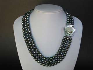 Necklace 3S FW Dark Gray Pearls Abalone Cameo Pendent  