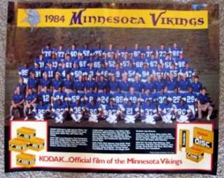1984 Minnesota Vikings Poster Allen Rice Kodak  
