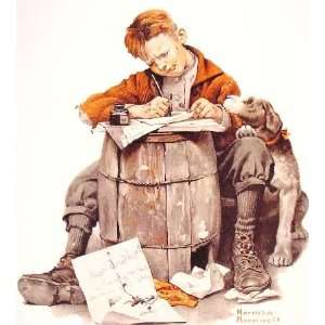   name Little boy writing a letter, by Rockwell Norman