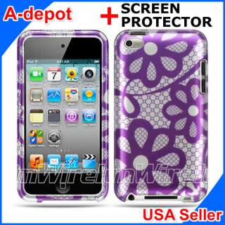 Ipod Touch 4G 4th Gen Purple Flower Hard Case Cover+LCD  