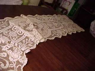 Extra Long Antique Net Lace Runner Off White Cotton Lace Flawless 
