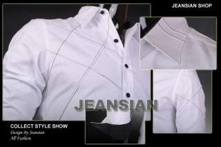 SWM Mens Designer Cross Line Causal Dress Shirts Tops Black / White S 