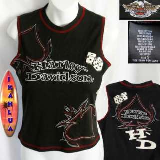HARLEY DAVIDSON Embellished Dice T Shirt Top S Ladies Black  