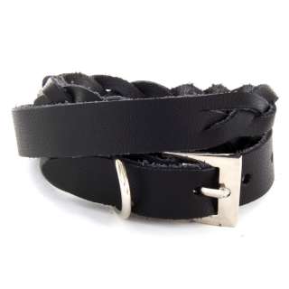 Black Leather Double Wrap Weave Bracelet  Overstock