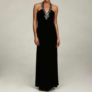 Morgan & Co Womens Black Beaded Evening Dress  Overstock