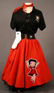 RED/Blk BETTY BOOP Poodle skirt outfit Black Top NICE  