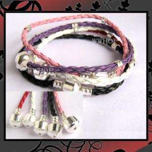 5pc 7.9 multicolor Leather Charm Bracelet fit bead M77  