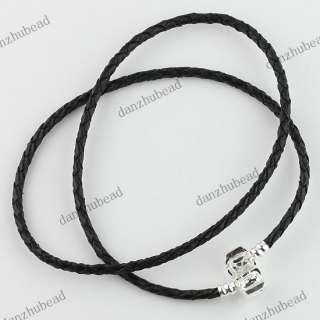 2PCS EMBOSS BLACK LEATHER EUROPEAN NECKLACE FOR BEADS 48CM  