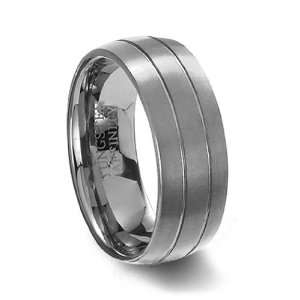 Mens Tungsten Ring   Brushed Domed Design with 2 Polished Grooves 8MM 