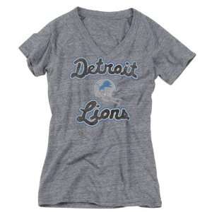   Lions Womens Reebok Heathered Grey Take Back Tri Blend V Neck T Shirt