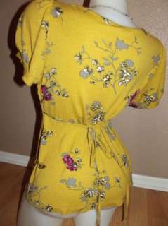 ANTHROPOLOGiE*RiC RAC*SZ L LOVELY FLORAL DRAPED TIE BACK SHIRT TOP 