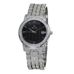 Bulova Mens Crystal Stainless Steel Quartz Crystal Watch 