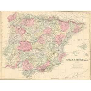  Mitchell 1884 Antique Map of Spain & Portugal   $99 