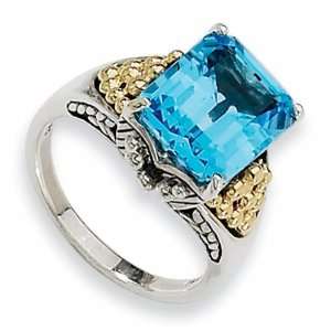  Sterling Silver and 14k 6.75ct Swiss Blue Topaz Ring 