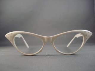 Vintage Cat Eye Wayfarer White Crystal Eyeglasses 8101C  