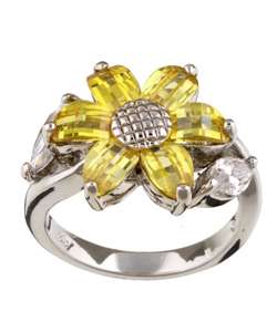 Sterling Silver CZ Sunflower Ring  